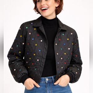 Black Quilted Rhinestone Cropped Jacket Maximalist Dopamine Decor XS/S
